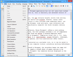 Showing the Edit menu in Notepad++